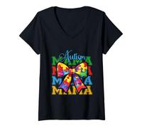 Femme Inspiration des pièces du puzzle Mama Autism Awareness Coquette Now T-Shirt avec Col en V