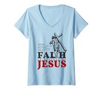 Femme Inspiration Religieuse Foi Bible Croix Dieu Croire Jésus T-Shirt avec Col en V