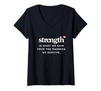 Femme Inspirer la Force est ce Que Nous gagnons de la Folie Survive T-Shirt avec Col en V