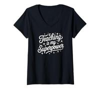 Femme Inspiring Teaching Is My Superpower Citation de motivation Style T-Shirt avec Col en V