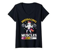 Femme Installation de Muscles - Licorne Amusante - Gym T-Shirt avec Col en V