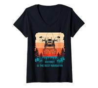 Femme Instinct is The Best Navigator Adventure Motorcycle ADV Funny T-Shirt avec Col en V