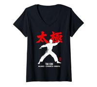 Femme Instructeur d'arts Martiaux Tai Chi Chuan Qigong T-Shirt avec Col en V