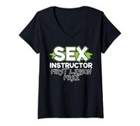 Femme Instructeur de Sexe pour Une première leçon Professeur de Sexe d'amour Gratuit T-Shirt avec Col en V