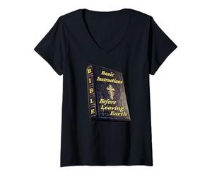 Femme Instructions de Base de la Bible Avant de Quitter la Terre Foi Religion T-Shirt avec Col en V