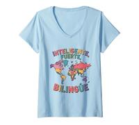 Femme Inteligente Teaching Apprentissage multilingue Enseignant ESL T-Shirt avec Col en V