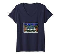 Femme Interprétation moderne du design coréen du soleil et de la lune à cinq pics T-Shirt avec Col en V