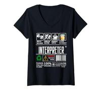 Femme Interprète en Langue des Signes Compétences d'étiquetage Café et Whisky T-Shirt avec Col en V