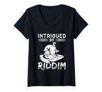 Femme Intrigued by Riddim Funny Dubstep DJ Bass Music Art T-Shirt avec Col en V