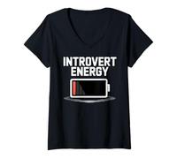 Femme Introvert Energy Batterie Demi-chargée Amusante T-Shirt avec Col en V