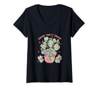 Femme Introvert Home Sweet Cactus Home Graphic Women Funny GNOME T-Shirt avec Col en V