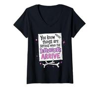 Femme Introverti Drôle Panneau Protestation Résistance T-Shirt avec Col en V