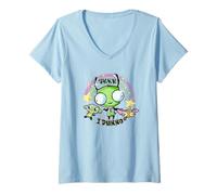 Femme Invader Zim Gir Monkey and Chihuahua Rainbow Aesthetic T-Shirt avec Col en V