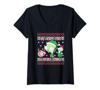 Femme Invader Zim Gir Pig and GNOME Christmas Ugly Sweater T-Shirt avec Col en V