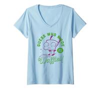Femme Invader Zim Guess Who Made Waffles! Gir Distressed T-Shirt avec Col en V