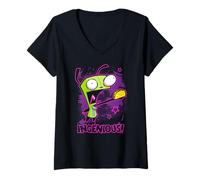 Femme Invader Zim Ingenious Taco Gir Y2K Cartoon T-Shirt avec Col en V