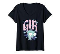Femme Invader Zim Pastel Sparkle Gir Y2K Cartoon T-Shirt avec Col en V