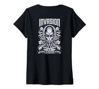 Femme Invasion Alien Encounter SciFi Mystère Cosmique Au-delà du futur T-Shirt avec Col en V