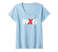 Femme INXS - Distressed Logo On Baby Blue T-Shirt avec Col en V
