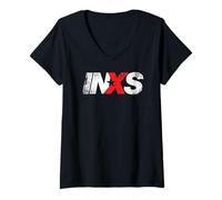 Femme INXS Distressed Logo On Black T-Shirt avec Col en V
