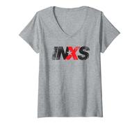 Femme INXS - Distressed Logo On Grey T-Shirt avec Col en V