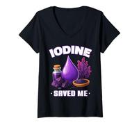 Femme Iodine Saved ME Important Minéral Thyroïde Fonction Bien-être T-Shirt avec Col en V