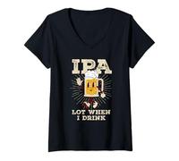 Femme IPA Lot Mug à bière rétro Inscription When I Drink T-Shirt avec Col en V