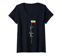 Femme Iran AZADI Carte du Drapeau de l'Iran Lion Soleil Épée Révolution Iran T-Shirt avec Col en V