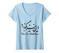 Femme Iran Persian This Too Shall Pass Farsi Calligraphie iranienne T-Shirt avec Col en V