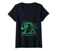Femme Iran Shiro Khorshid Lion et Soleil Persian Pride Shir Khorshid T-Shirt avec Col en V