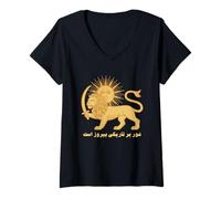 Femme Iran Shiro Khorshid Lion et Soleil Persian Pride Shir Khorshid T-Shirt avec Col en V
