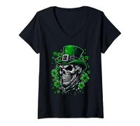 Femme Irish Gothic Skull Leprechaun St Patricks Day for Men Women T-Shirt avec Col en V