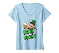 Femme Irish I Was Drunk Funny Drinking Leprechaun St Patrick Day T-Shirt avec Col en V