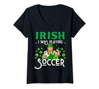Femme Irish I Was Soccer Leprechaun Funny Irish B Ball Sports Fun T-Shirt avec Col en V