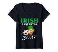 Femme Irish I Was Soccer Leprechaun Funny Irish B Ball Sports Fun T-Shirt avec Col en V