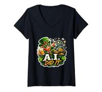 Femme Irish It Was A.I Funny St Patrick Day Tech Humour Trèfle T-Shirt avec Col en V