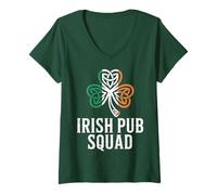 Femme Irish pub Squad Assorti St Patrick Celtique nœud trèfle T-Shirt avec Col en V