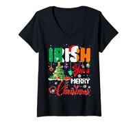 Femme Irish You A Merry Christmas Santa Irlandais Drapeau de Noël Arbre de Noël T-Shirt avec Col en V