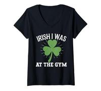 Femme Irlandais J'étais au Gymnase Lucky St Patricks Day Shamrock T-Shirt avec Col en V