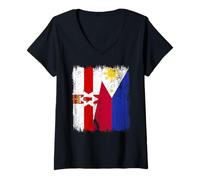 Femme Irlande du Nord Philippines Demi drapeau irlandais philippin T-Shirt avec Col en V