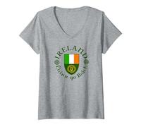 Femme Irlande Éirinn go Brách (Ireland Forever) Bouclier de Harpe Celtique T-Shirt avec Col en V
