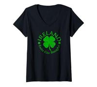 Femme Irlande Erin Go Bragh! Lucky Shamrock T-Shirt avec Col en V