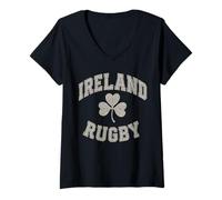 Femme Irlande Rugby Cloverleaf T-Shirt avec Col en V