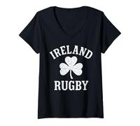 Femme Irlande Rugby Cloverleaf T-Shirt avec Col en V