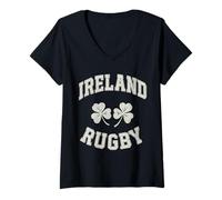 Femme Irlande Rugby Cloverleaf T-Shirt avec Col en V