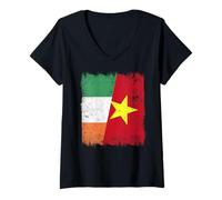 Femme Irlande Vietnam Demi Drapeau Irlandais Histoire vietnamienne T-Shirt avec Col en V