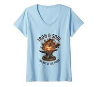 Femme Iron and Soul Forge Forge Anvil Hammer Illustration T-Shirt avec Col en V