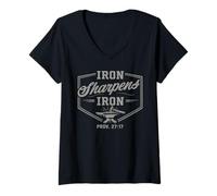 Femme Iron Sharpens Iron Christian Believer Bible Gym Workout T-Shirt avec Col en V