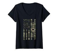 Femme Iron Will USA Patriotic Distressed American Flag Design T-Shirt avec Col en V