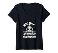 Femme Ironic Heart Dit Pit Knees Say Balcony Funny Says T-Shirt avec Col en V